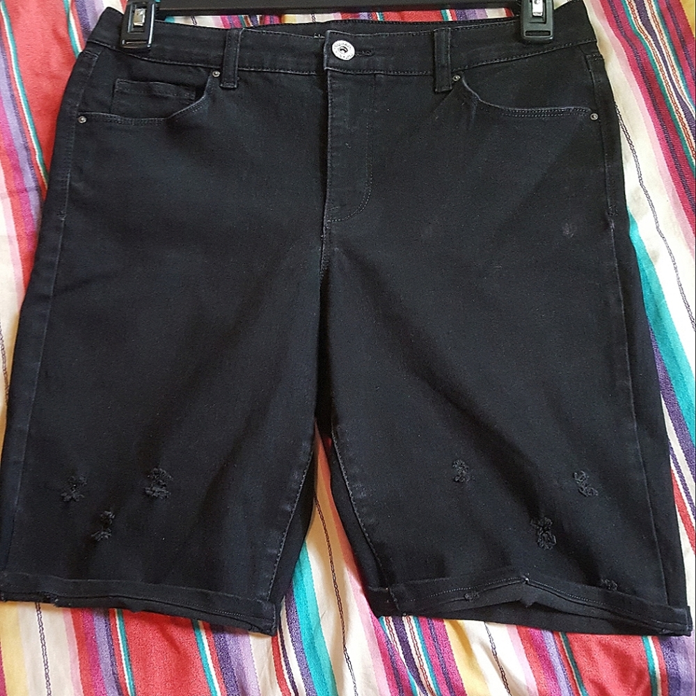 Women Black Jean Shorts with Rips